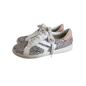 Dolce Vita Neo Arrow Lace Up Sneaker Womens 8.5 White Black Spotted Animal Print